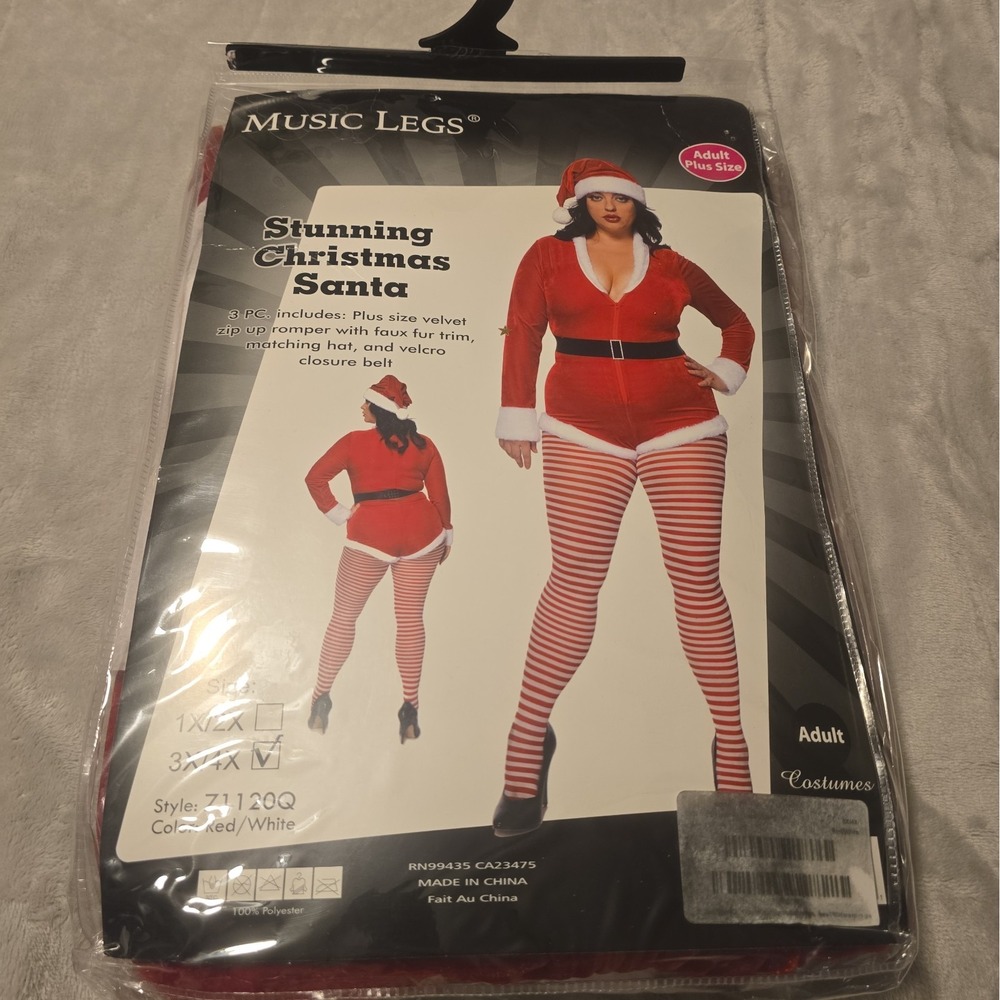 Music Legs Sexy Santa Costume Plus Size 3x/4x Women New In Package Halloween